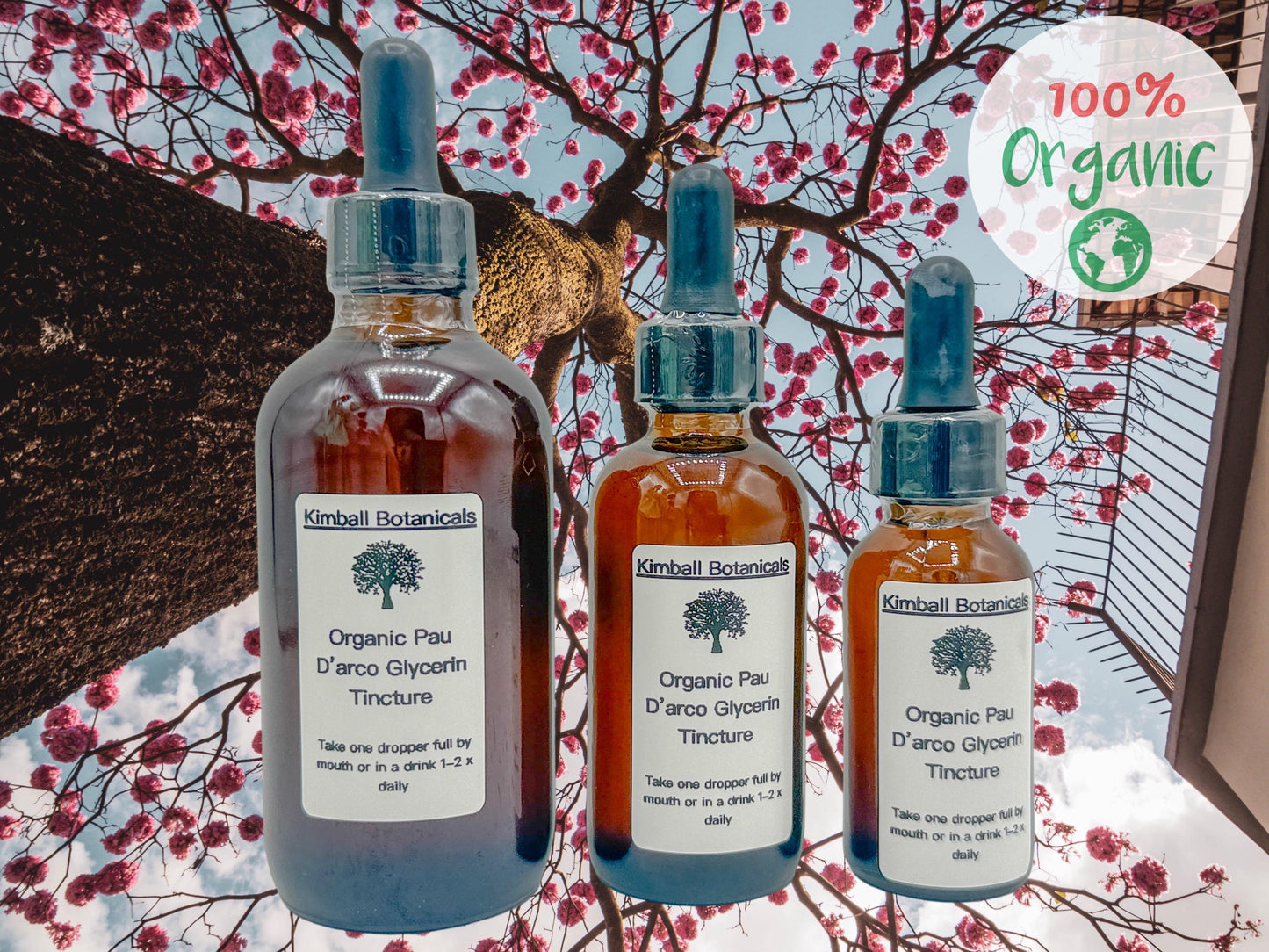 organic pau d'arco glycerin tincture liquid extract 1 ounce, 2 ounce, 4 ounce, non gmo, soy glycerin