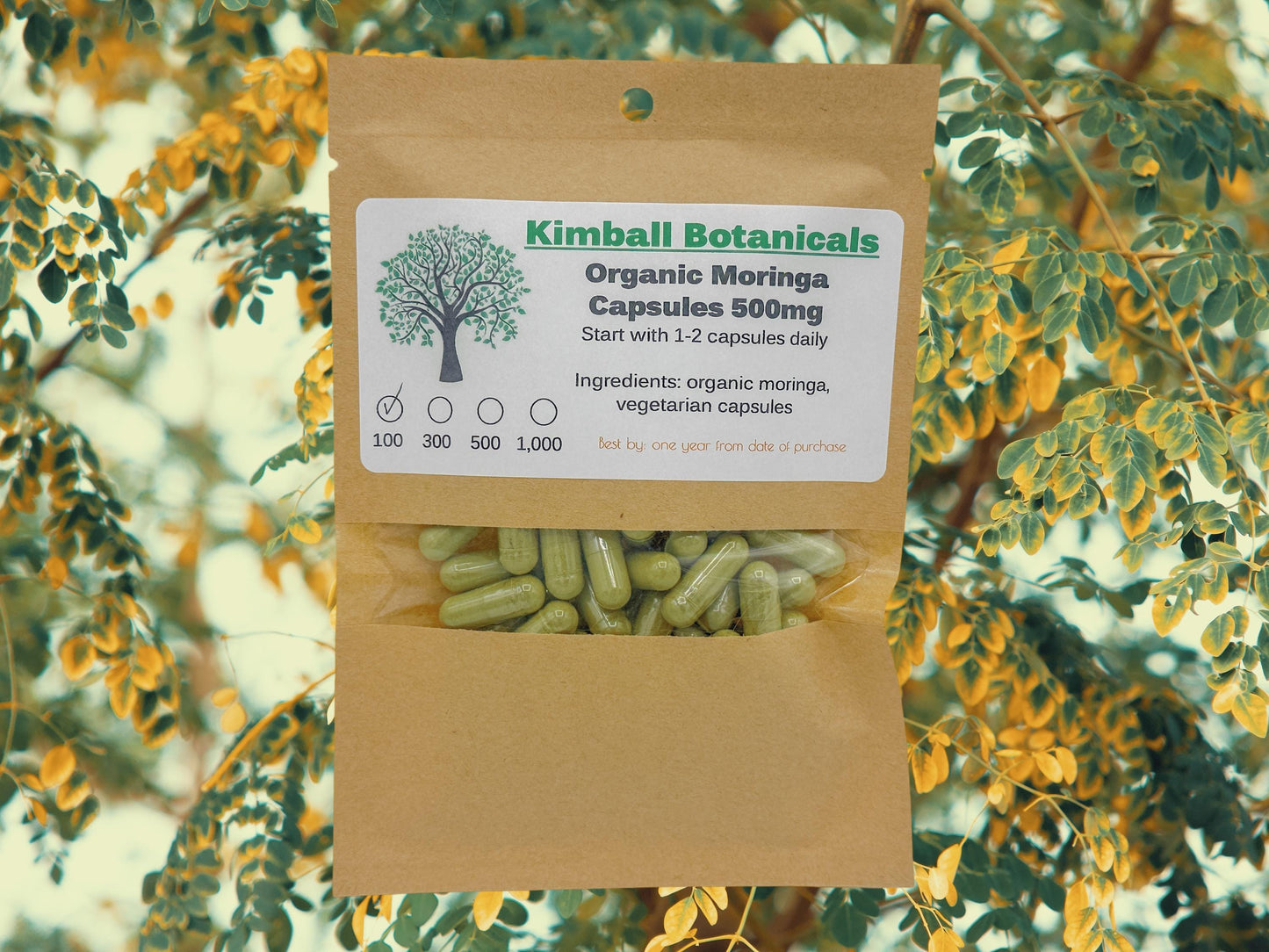 USDA Organic Moringa (Moringa oleifera) 500mg or 650mg, vegetarian or pullulan capsules, zero fillers or binders