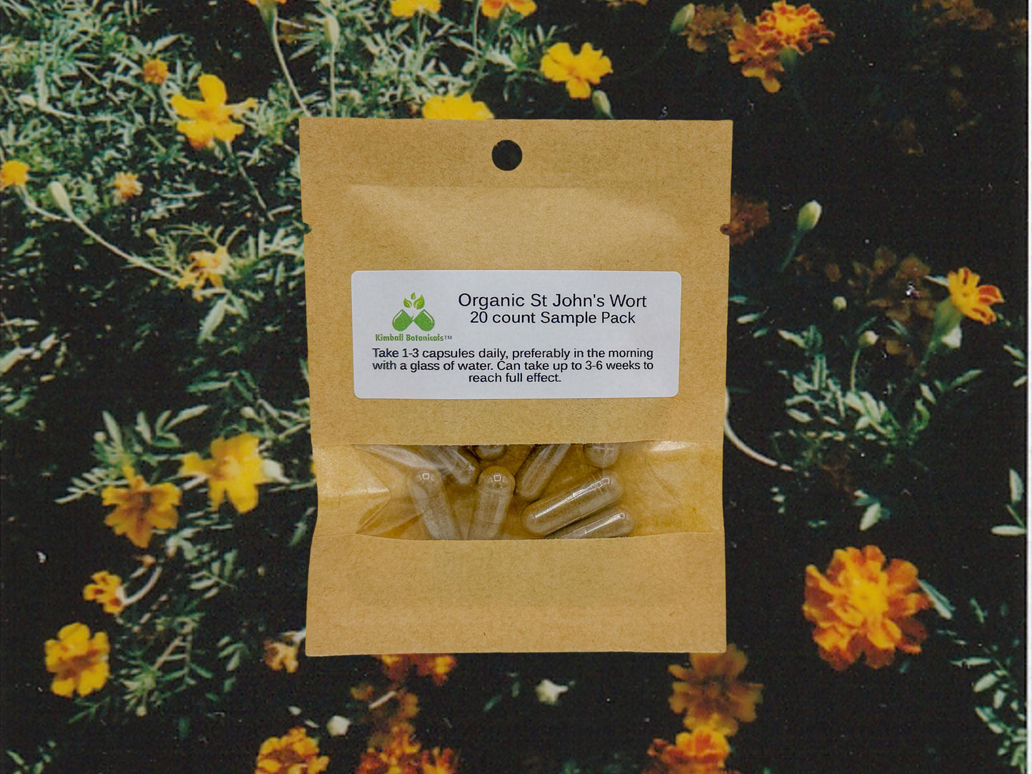 Organic St. John’s Wort (Hypericum perforatum) 500mg and 650mg vegetarian capsules made fresh to order
