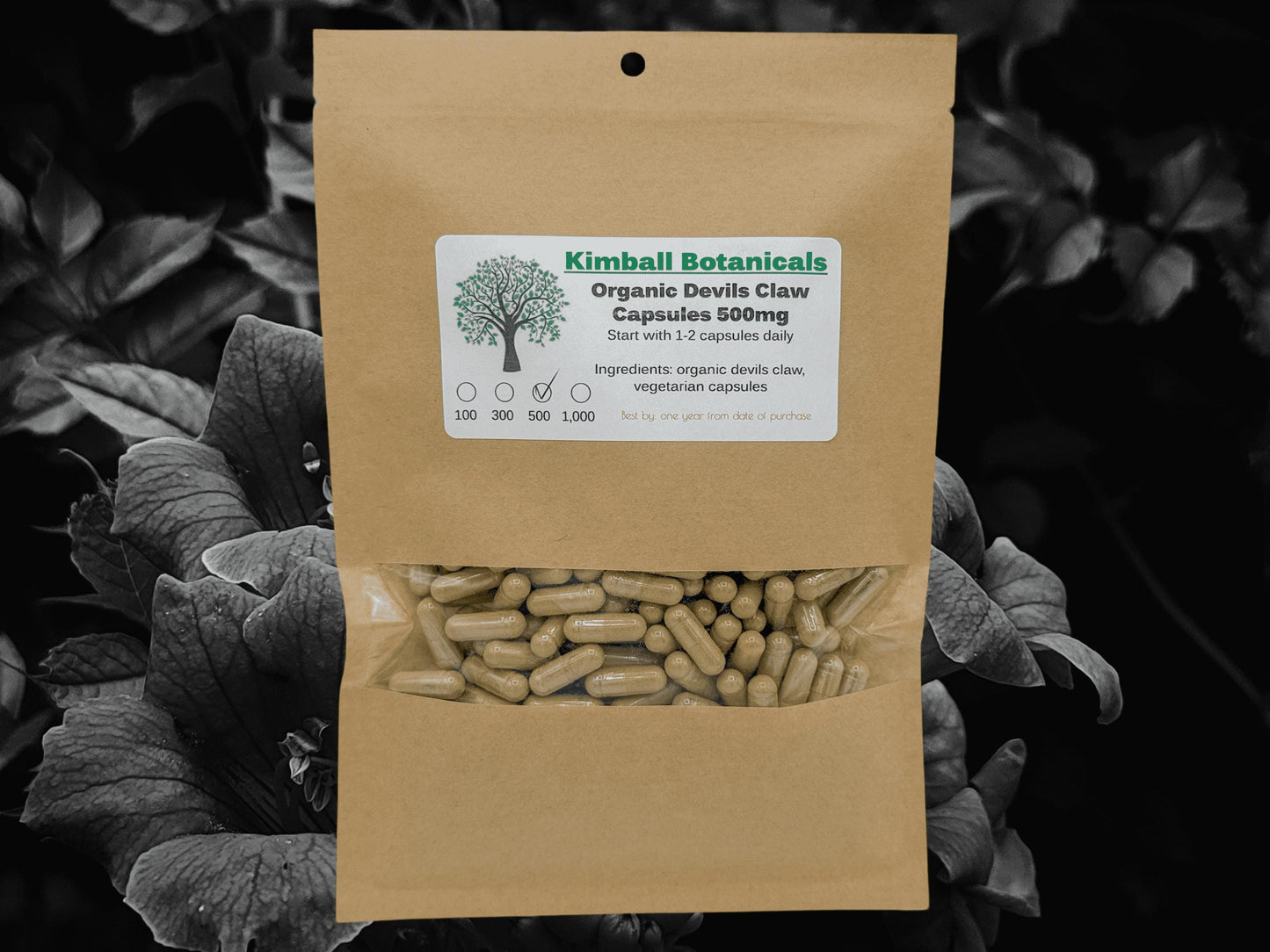 Organic Devils Claw Root (Harpagophytum procumbens) Wild Harvested 500mg vegetarian capsules made fresh to order