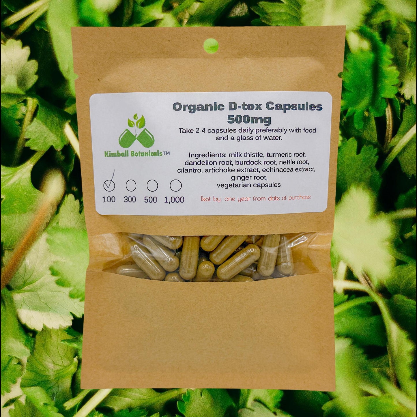 Organic Herbal D-tox Blend 500mg or 650mg vegetarian capsules made fresh to order
