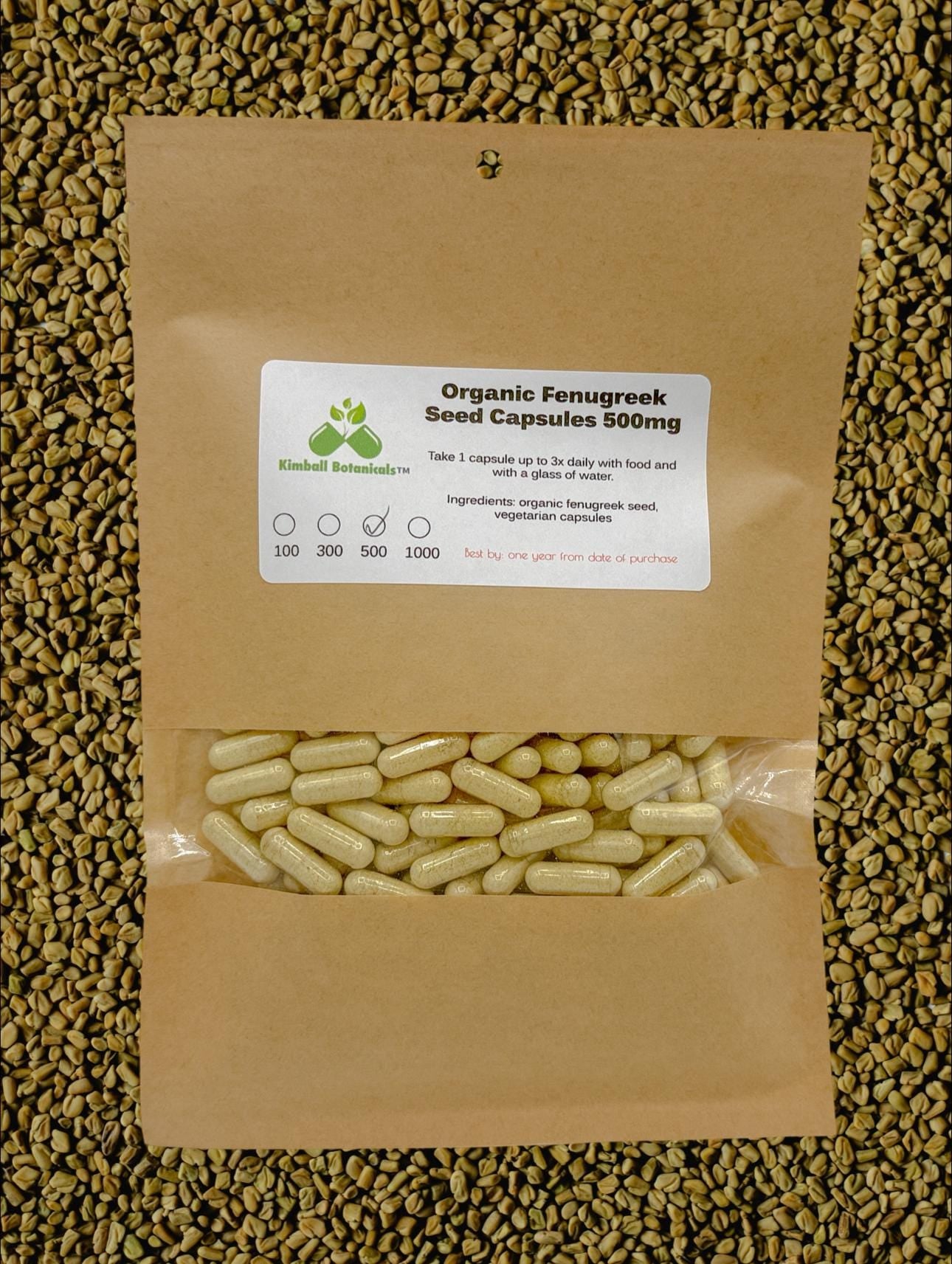 Organic Fenugreek Seed (Trigonella foenum-graecum) 500mg or 650mg Wild Harvested, vegetarian or pullulan capsules, made fresh to order