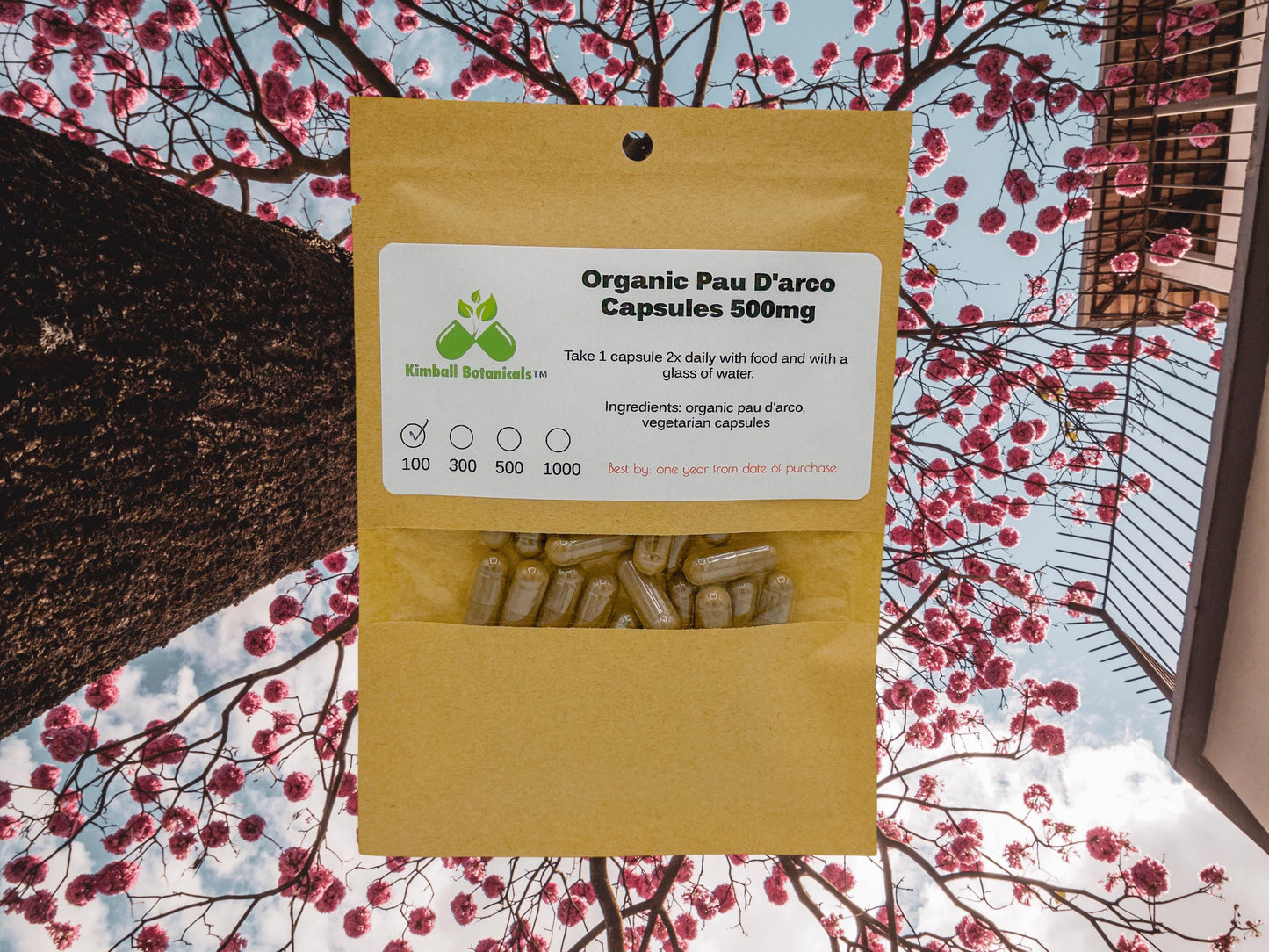 Organic Pau d’ Arco (Tabebuia avellanedae) 500mg or 650mg vegetarian capsules, or tincture, made fresh to order
