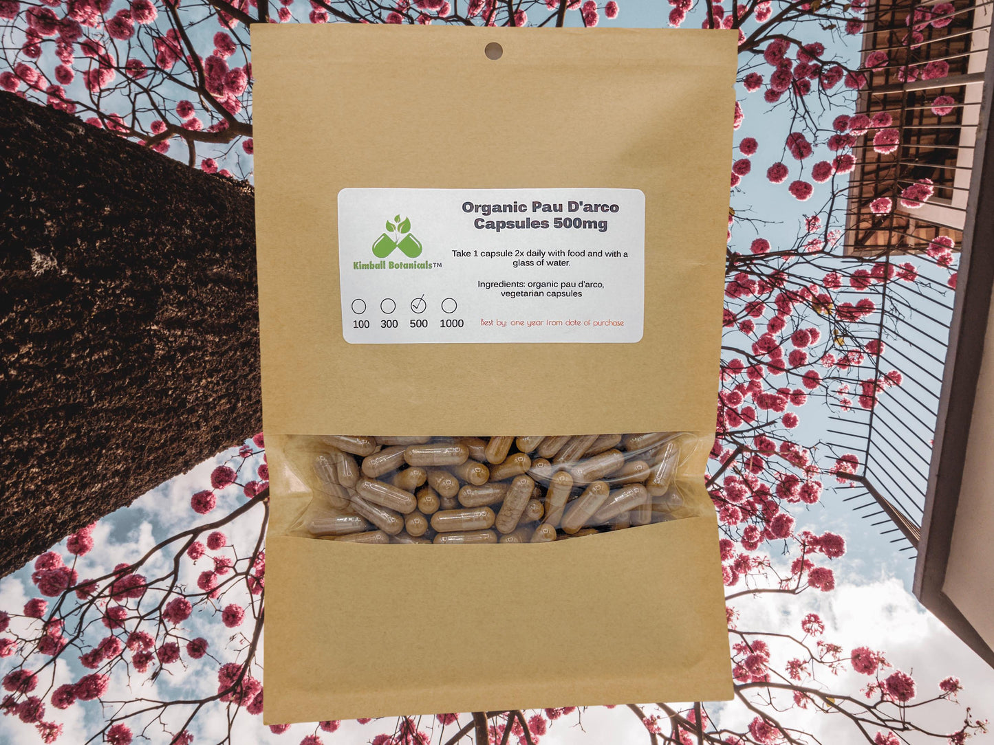 Organic Pau d’ Arco (Tabebuia avellanedae) 500mg or 650mg vegetarian capsules, or tincture, made fresh to order