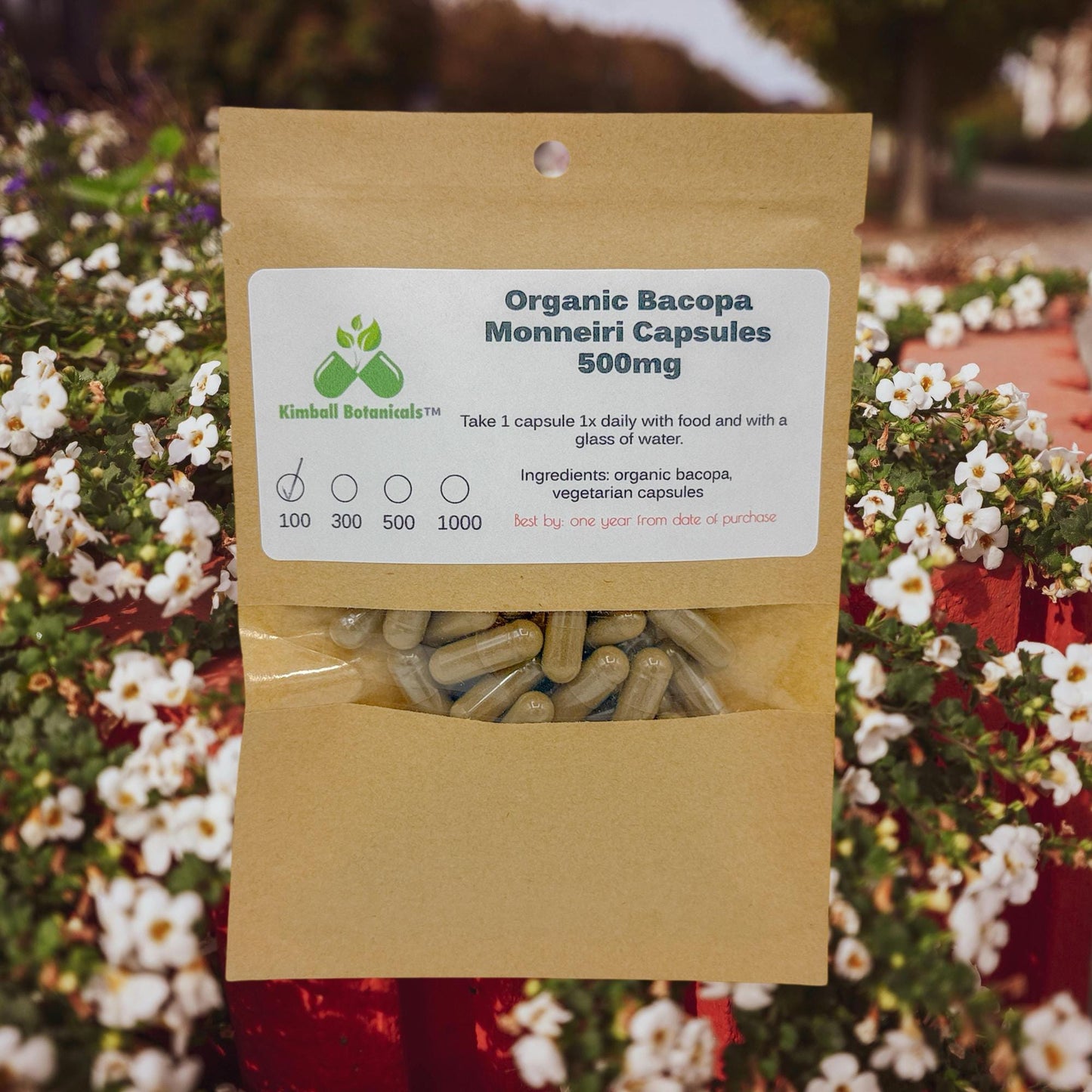 Organic Bacopa Monneiri (water hyssop, brahmi) 500mg vegetarian capsules, no fillers or binders of any kind