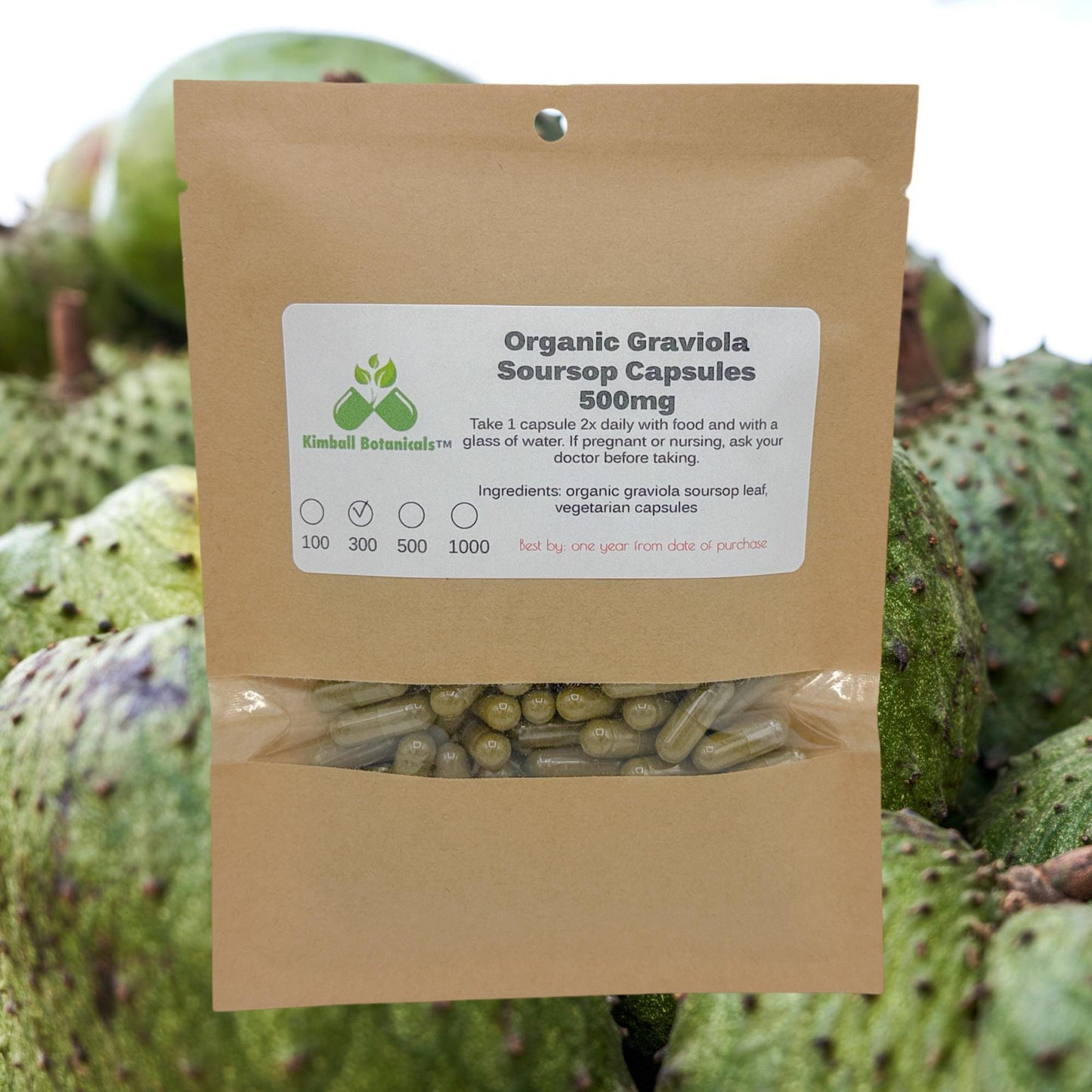 Organic Graviola Soursop Leaf (Annona muricata) 500mg or 650mg vegetarian pullulan capsules or tincture, made fresh to order