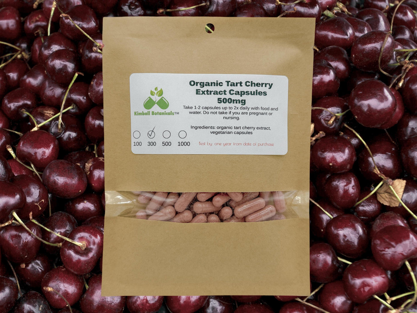 Organic Tart Cherry Extract (Prunus cerasus) capsules 500mg and 650mg vegetarian or pullulan capsules, made fresh to order