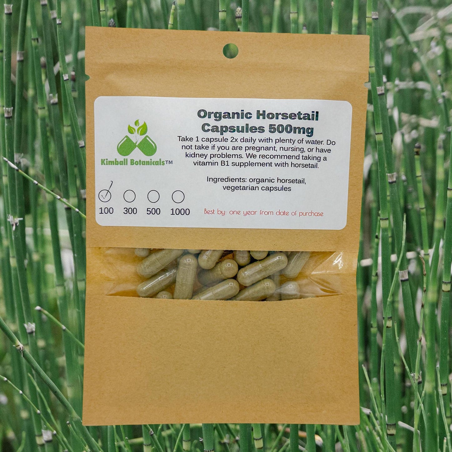 Organic Horsetail (Equisetum arvense) 500mg or 650mg vegetarian capsules made fresh to order