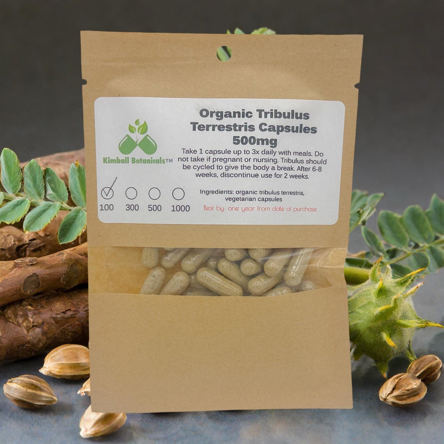 Organic Tribulus Terrestris 500mg or 650mg vegetarian capsules made fresh to order