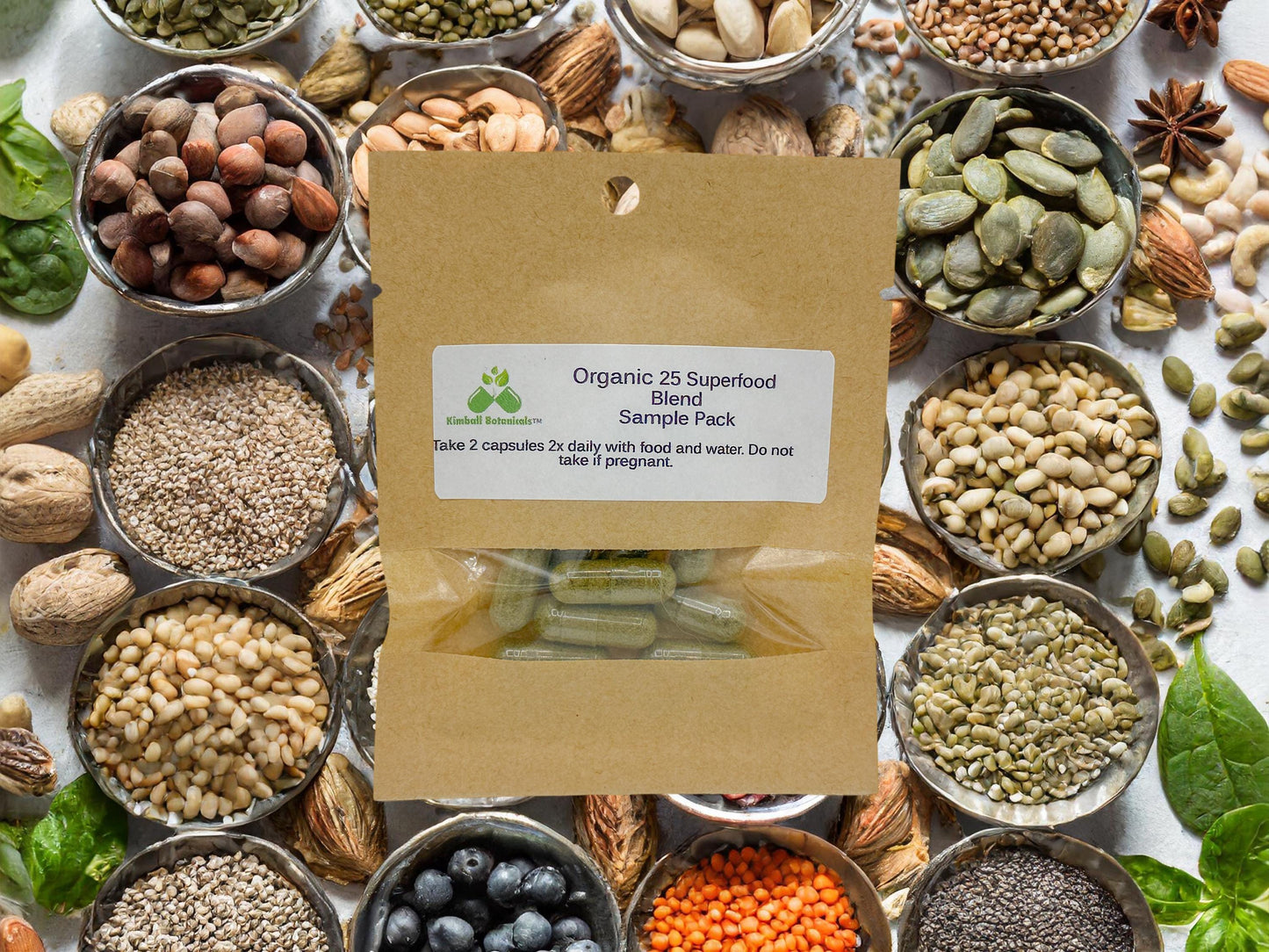 USDA Organic 25 Superfood Blend 500mg or 650mg vegetarian or pullulan capsules made fresh to order