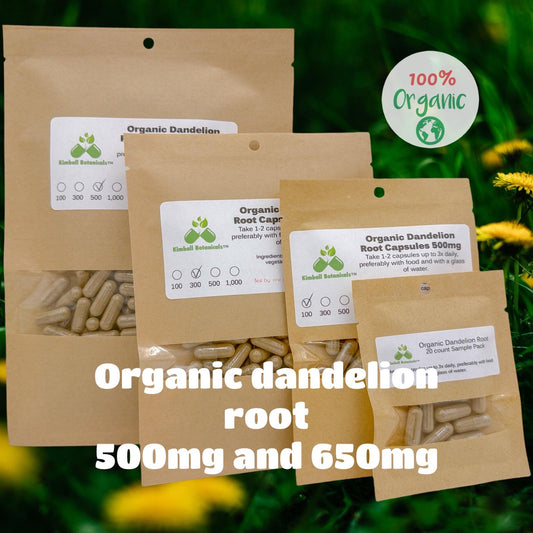 Organic Dandelion Root (Taraxacum officinale) 500mg vegetarian capsules, no fillers or binders
