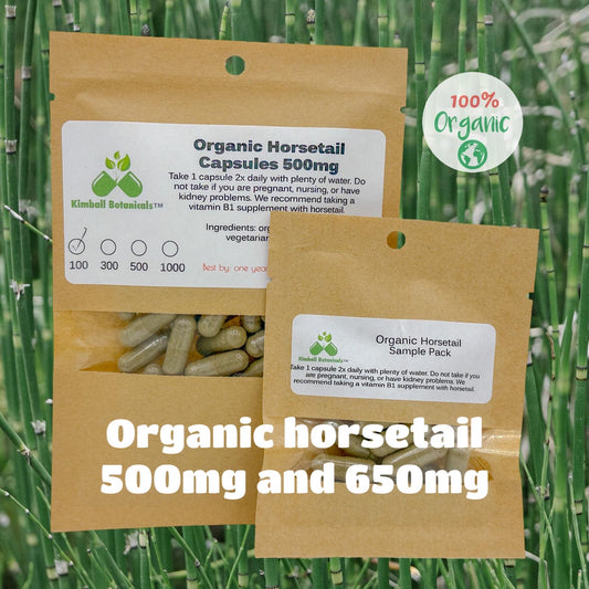 Organic Horsetail (Equisetum arvense) 500mg or 650mg vegetarian capsules made fresh to order