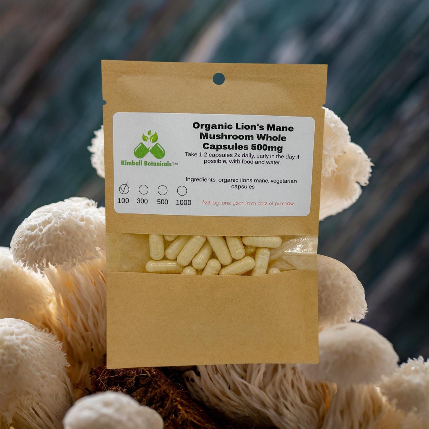 Organic Lions Mane Mushroom WHOLE HERB (Hericium erinaceus) 500mg or 650mg vegetarian capsules, made fresh to order