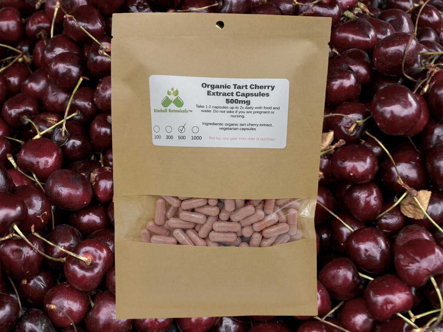 Organic Tart Cherry Extract (Prunus cerasus) capsules 500mg and 650mg vegetarian or pullulan capsules, made fresh to order