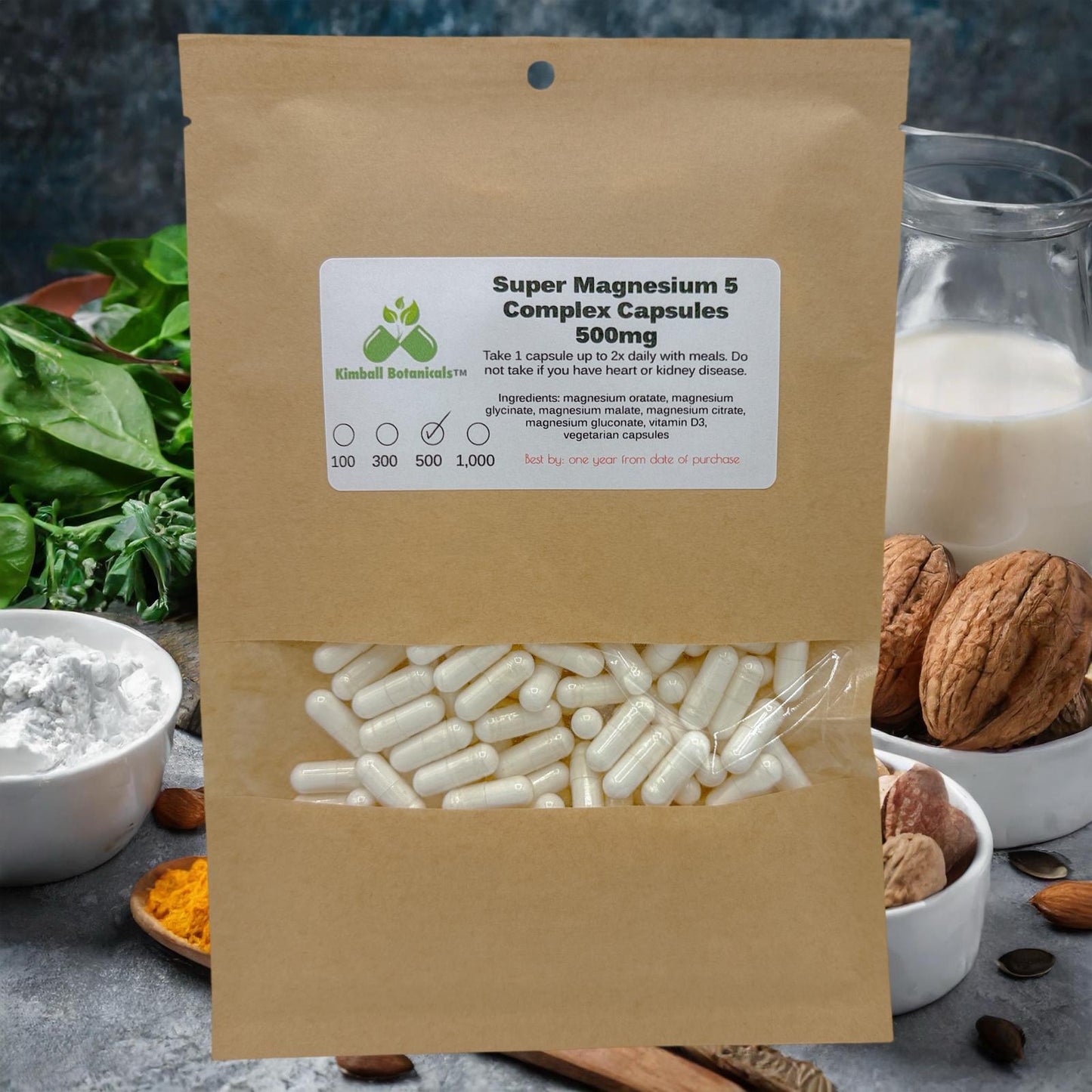 Super Magnesium 5 with Vitamin D3, 500mg or 650mg vegetarian or pullulan capsules made fresh to order