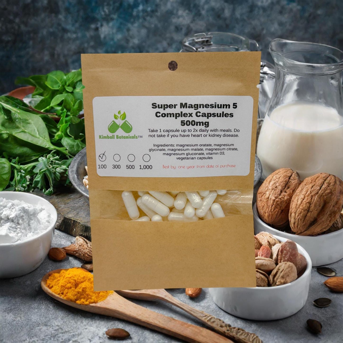 Super Magnesium 5 with Vitamin D3, 500mg or 650mg vegetarian or pullulan capsules made fresh to order