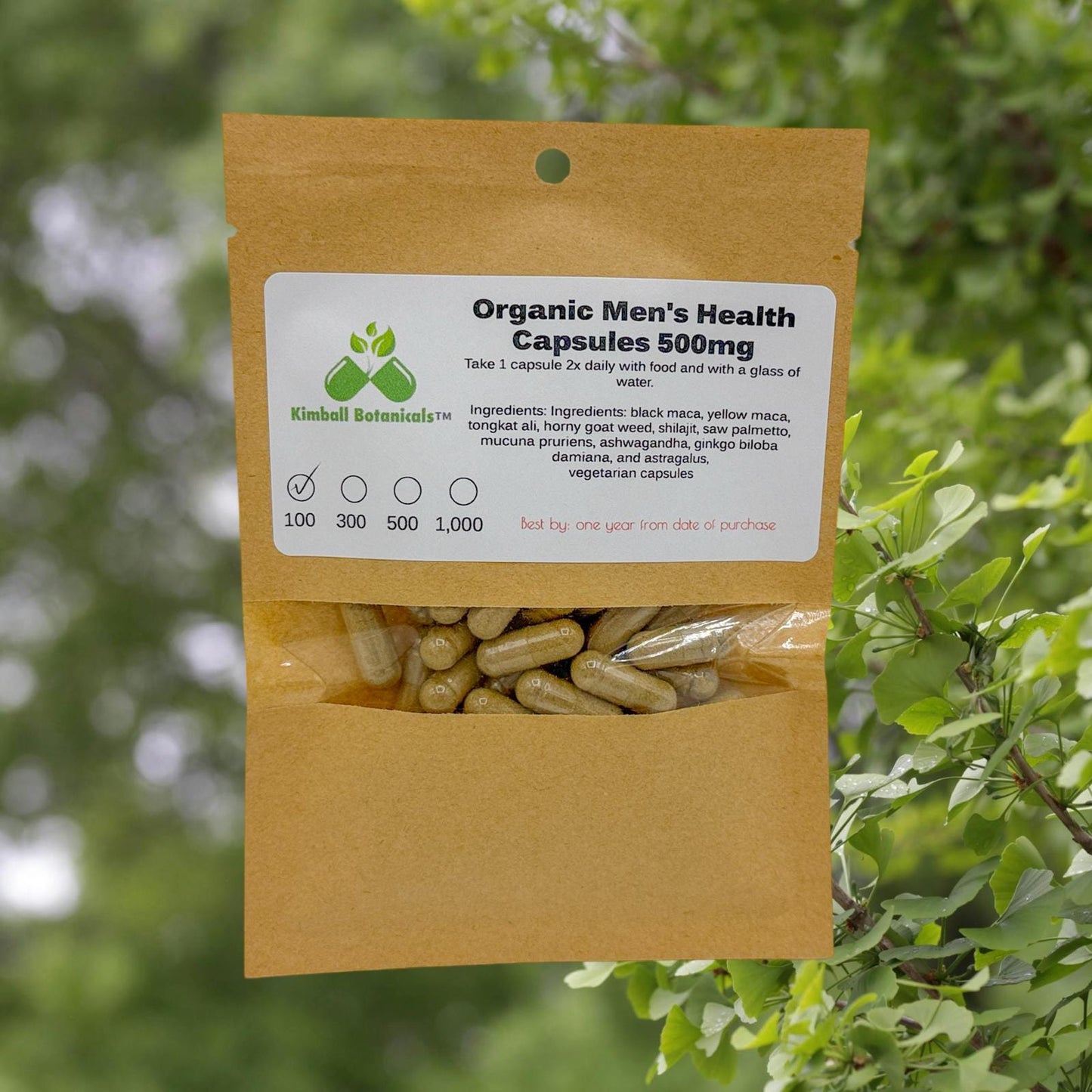Organic Men's Health blend 500mg or 650mg vegetarian or pullulan capsules made fresh to order, no fillers