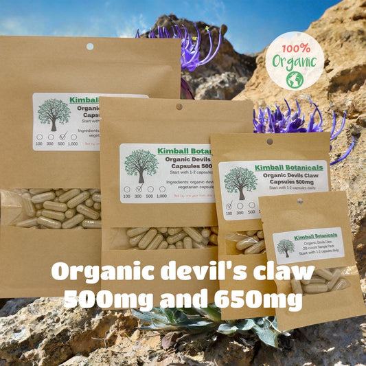 Organic Devils Claw Root (Harpagophytum procumbens) Wild Harvested 500mg vegetarian capsules made fresh to order