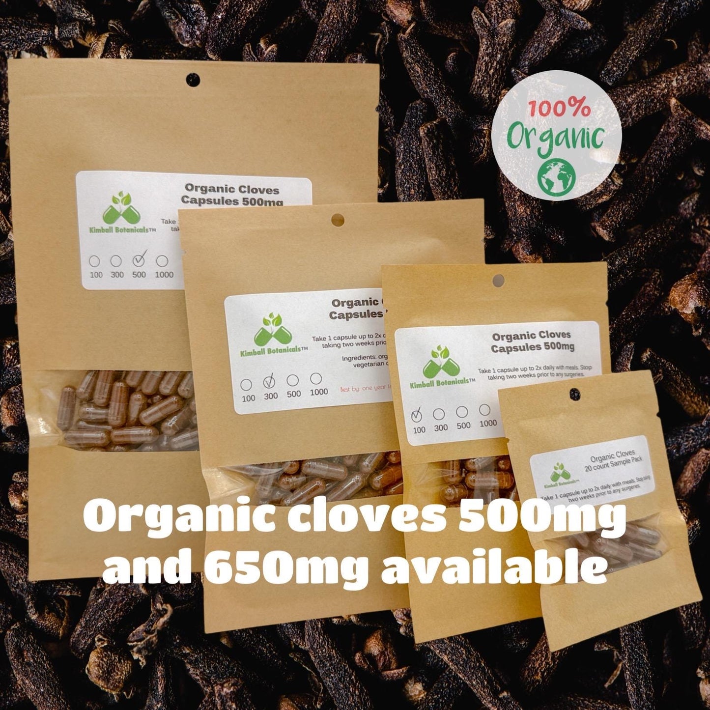 Organic Cloves (Syzygium aromaticum) 500mg or 650mg vegetarian capsules made fresh to order, no fillers