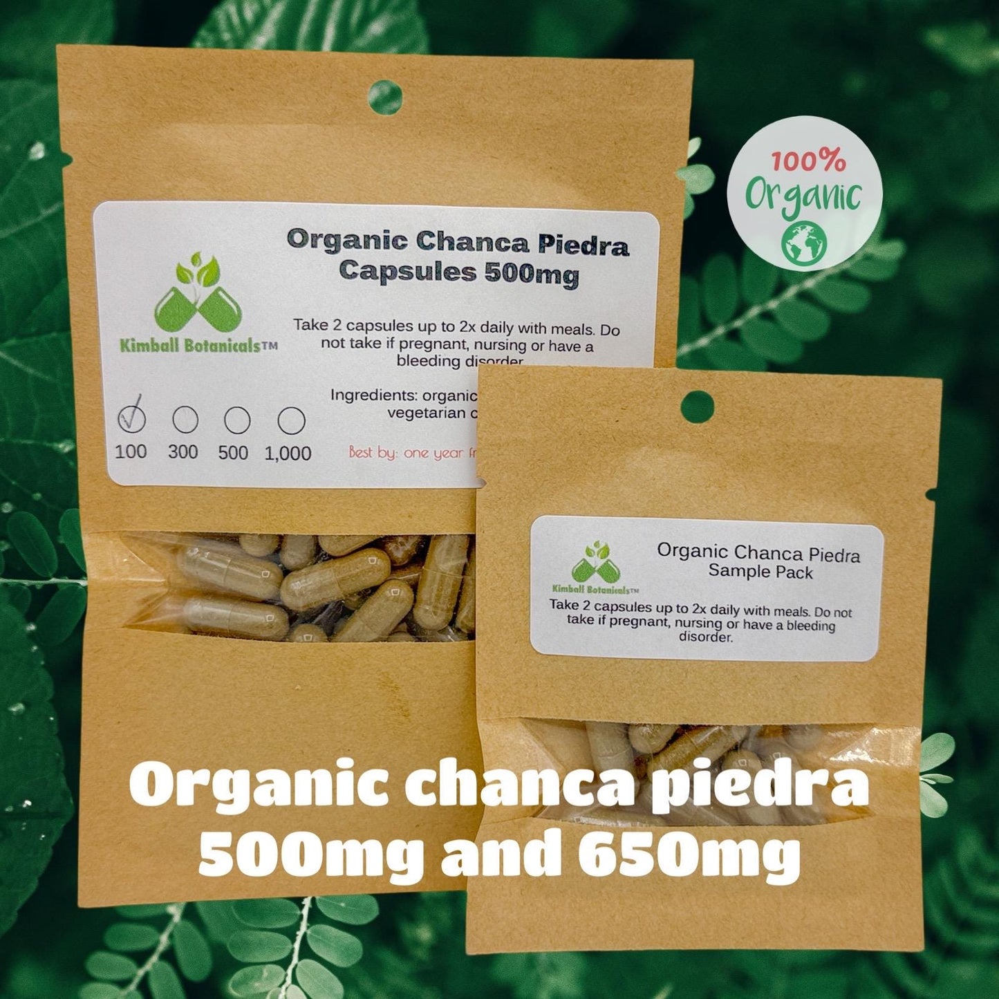 Organic Chanca Piedra (Phyllanthus Niruri) 500mg or 650mg vegetarian capsules, made fresh to order