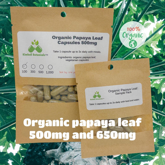 Organic Papaya Leaf (Carica papaya) 500mg vegetarian capsules, made fresh to order
