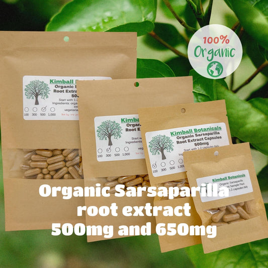 Organic Sarsaparilla Root Complex extract (Smilax ornata) 500mg or 650mg vegetarian capsules, made fresh to order