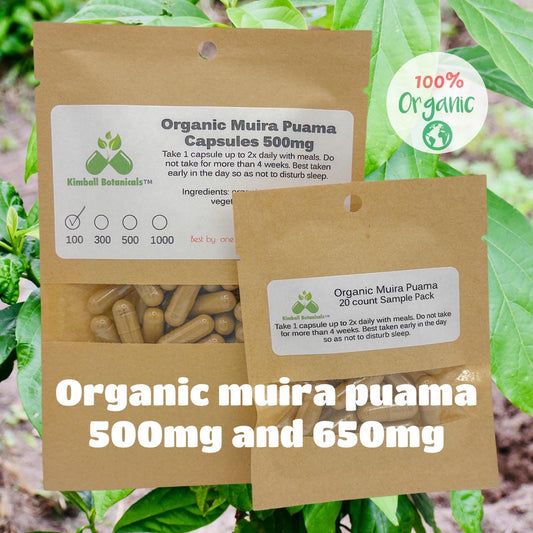 Organic Muira Puama (Ptychopetalum olacoides) vegetarian capsules 500mg pure , zero fillers