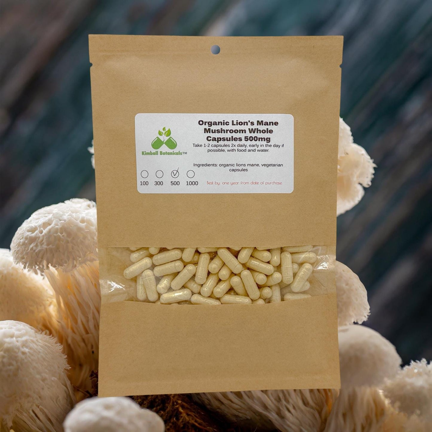 Organic Lions Mane Mushroom WHOLE HERB (Hericium erinaceus) 500mg or 650mg vegetarian capsules, made fresh to order
