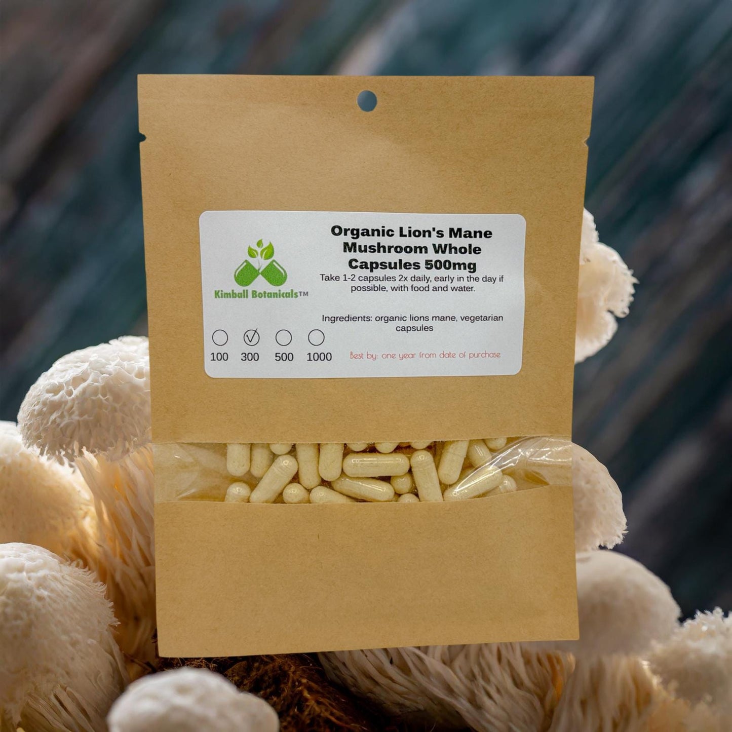 Organic Lions Mane Mushroom WHOLE HERB (Hericium erinaceus) 500mg or 650mg vegetarian capsules, made fresh to order