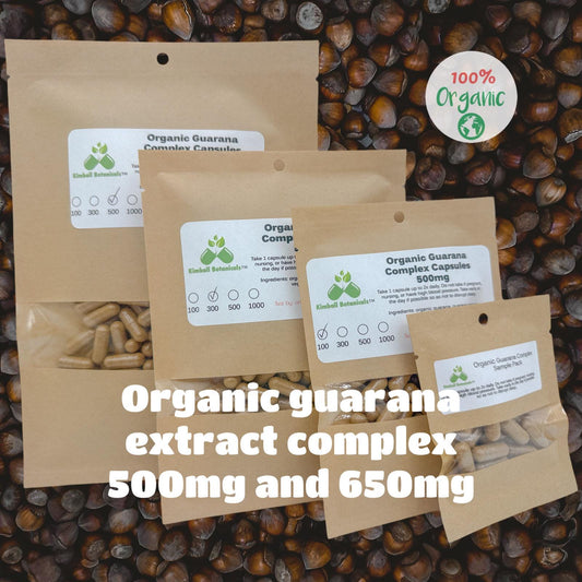usda certified organic Guarana seed capsules extract 500mg and 650mg vegetarian vegan pullulan