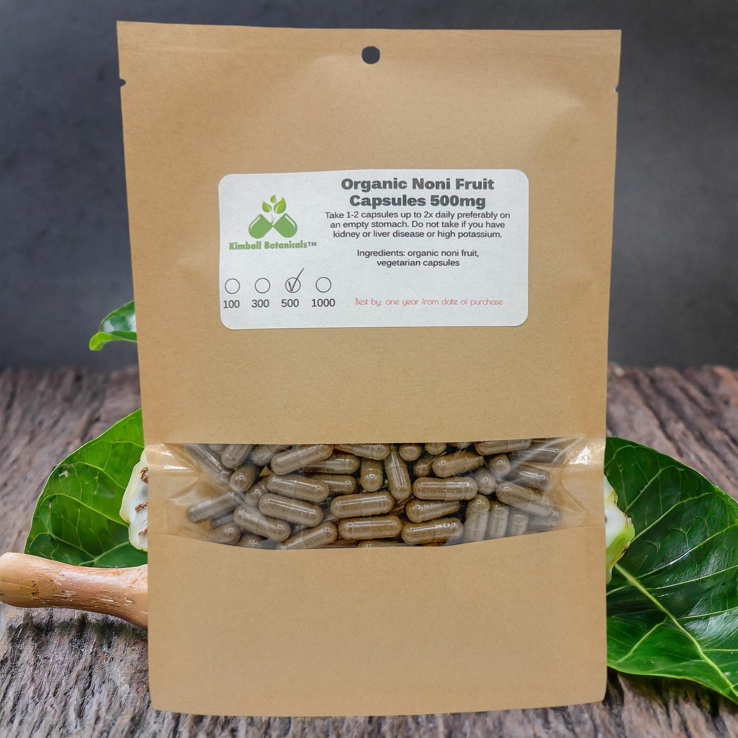 Organic Noni Fruit (morinda citrifolia) 500mg vegetarian capsules, made fresh to order.
