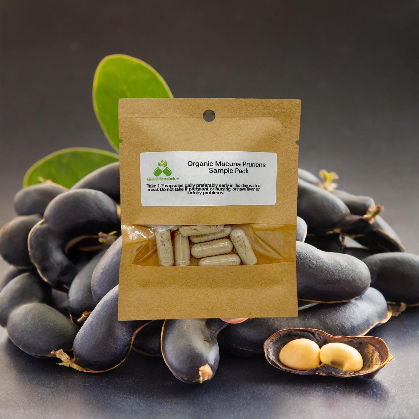 USDA Certified Organic Velvet Bean (mucuna pruriens) 500mg or 650mg vegetarian pullulan capsules, made fresh to order