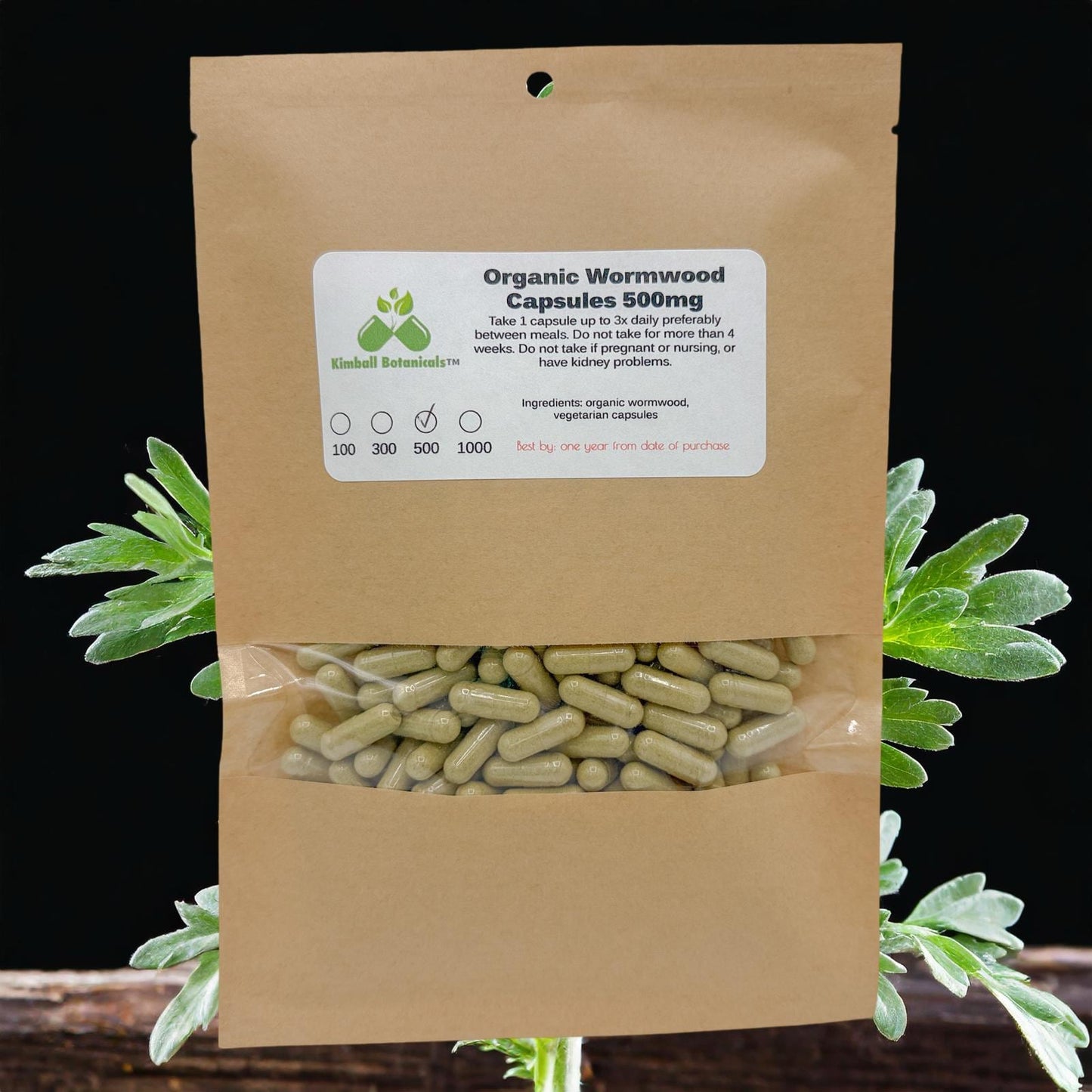 Organic Wormwood (Artemisia absinthium) 500mg vegetarian capsules, made fresh to order