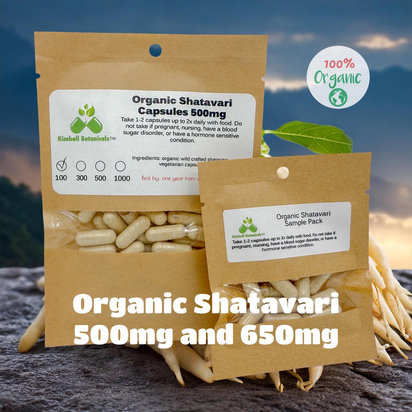 Organic Shatavari (Asparagus racemosus) 500mg or 650mg vegetarian or pullulan capsules, made fresh to order