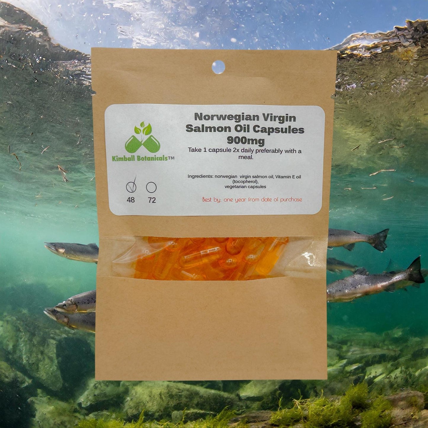 Virgin Norwegian Salmon Oil Omega-3 Capsules, 900mg vegetarian capsules made fresh to order