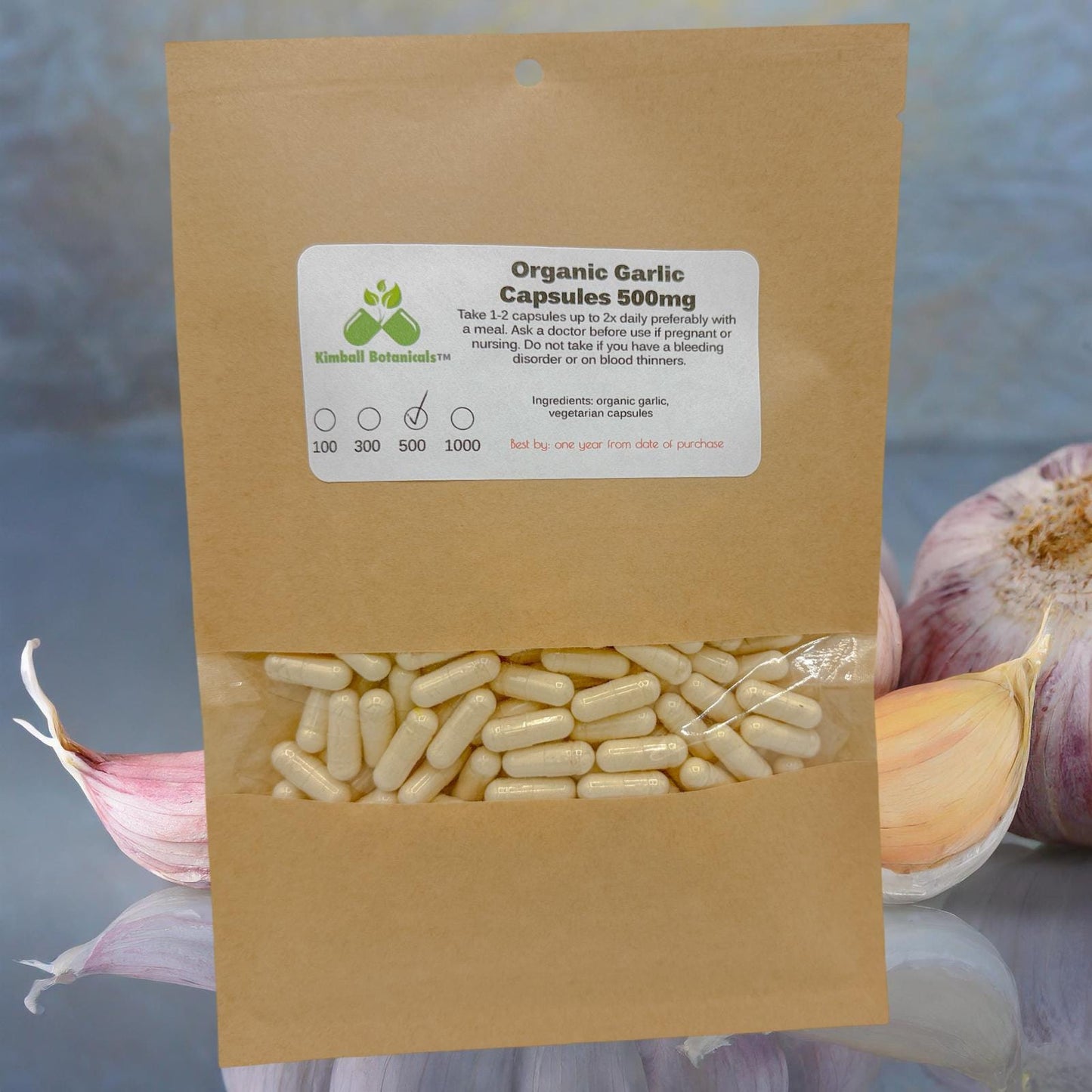 USDA Certified Organic Garlic, 500mg and 650mg vegetarian capsules, made with zero fillers