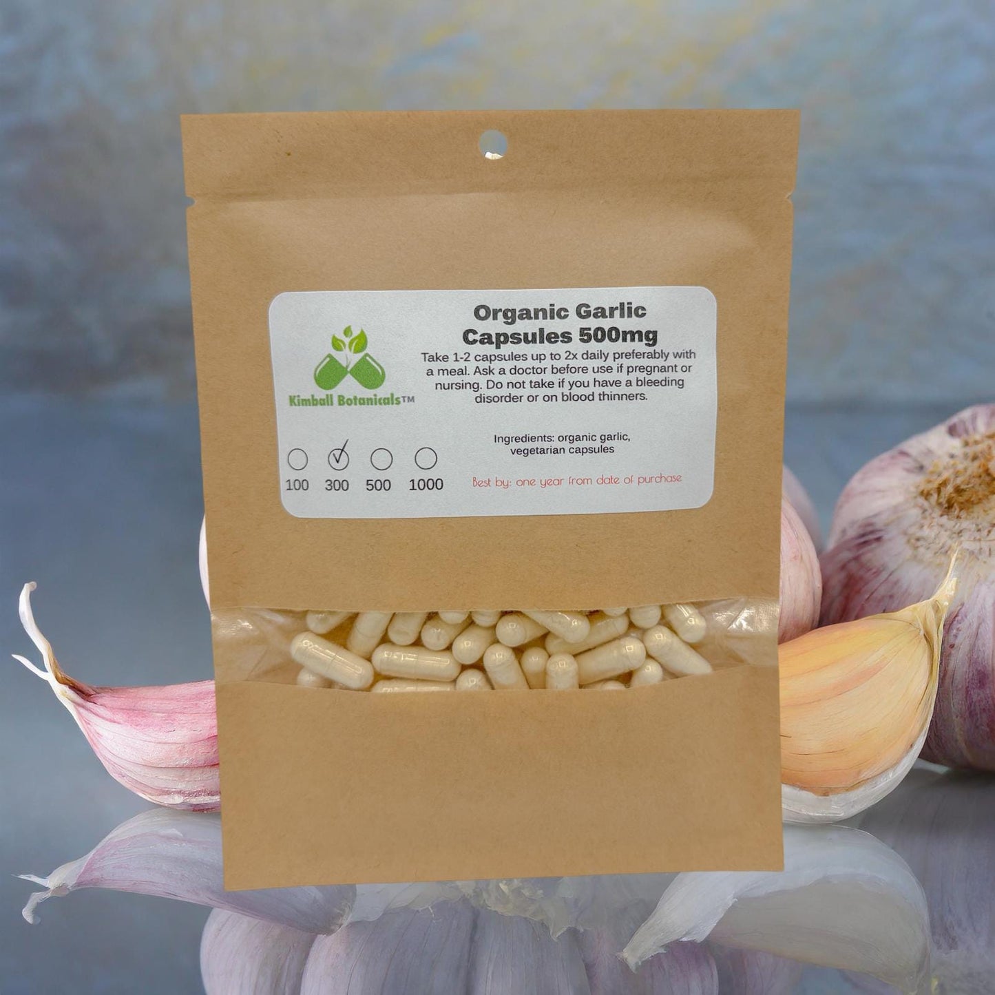 USDA Certified Organic Garlic, 500mg and 650mg vegetarian capsules, made with zero fillers