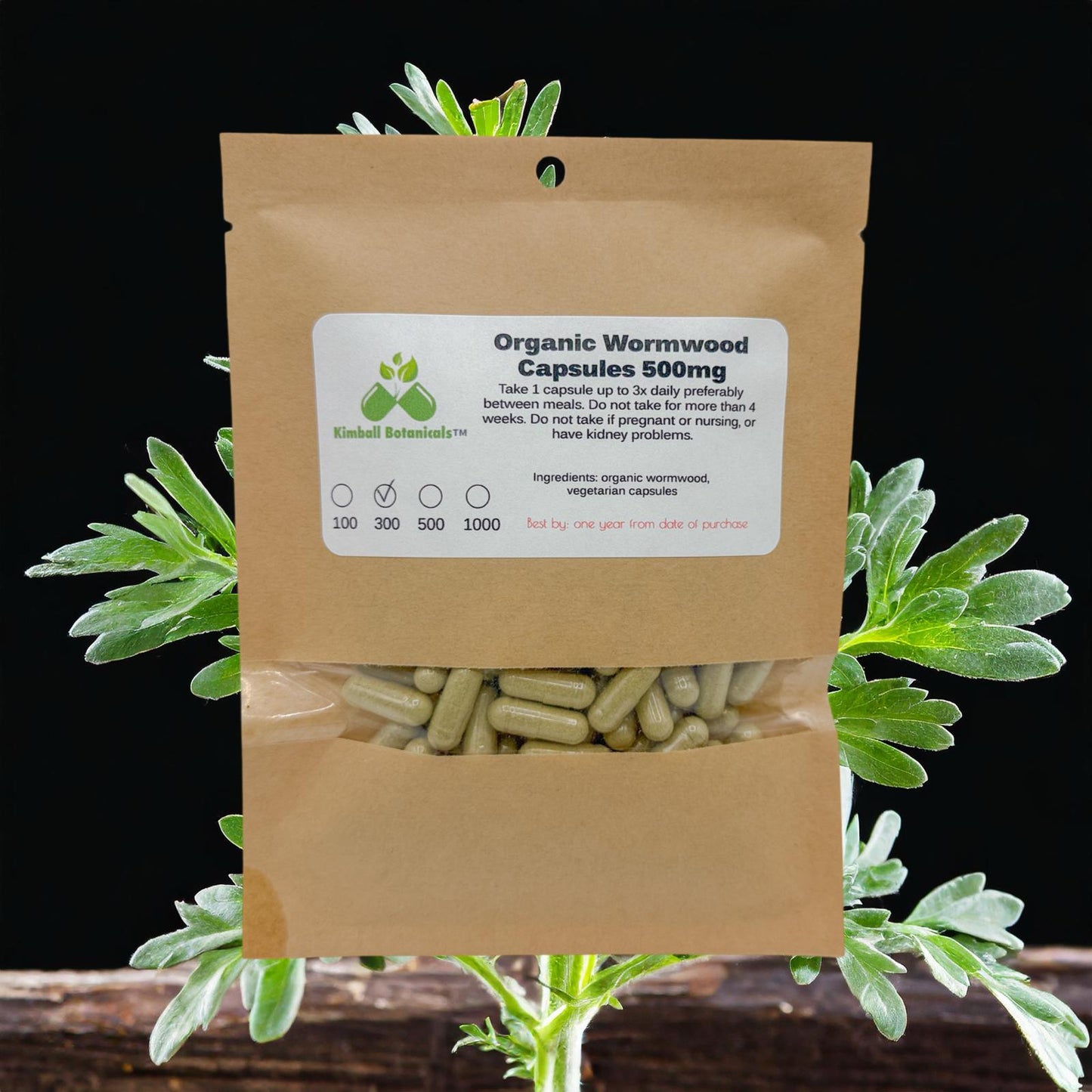 Organic Wormwood (Artemisia absinthium) 500mg vegetarian capsules, made fresh to order