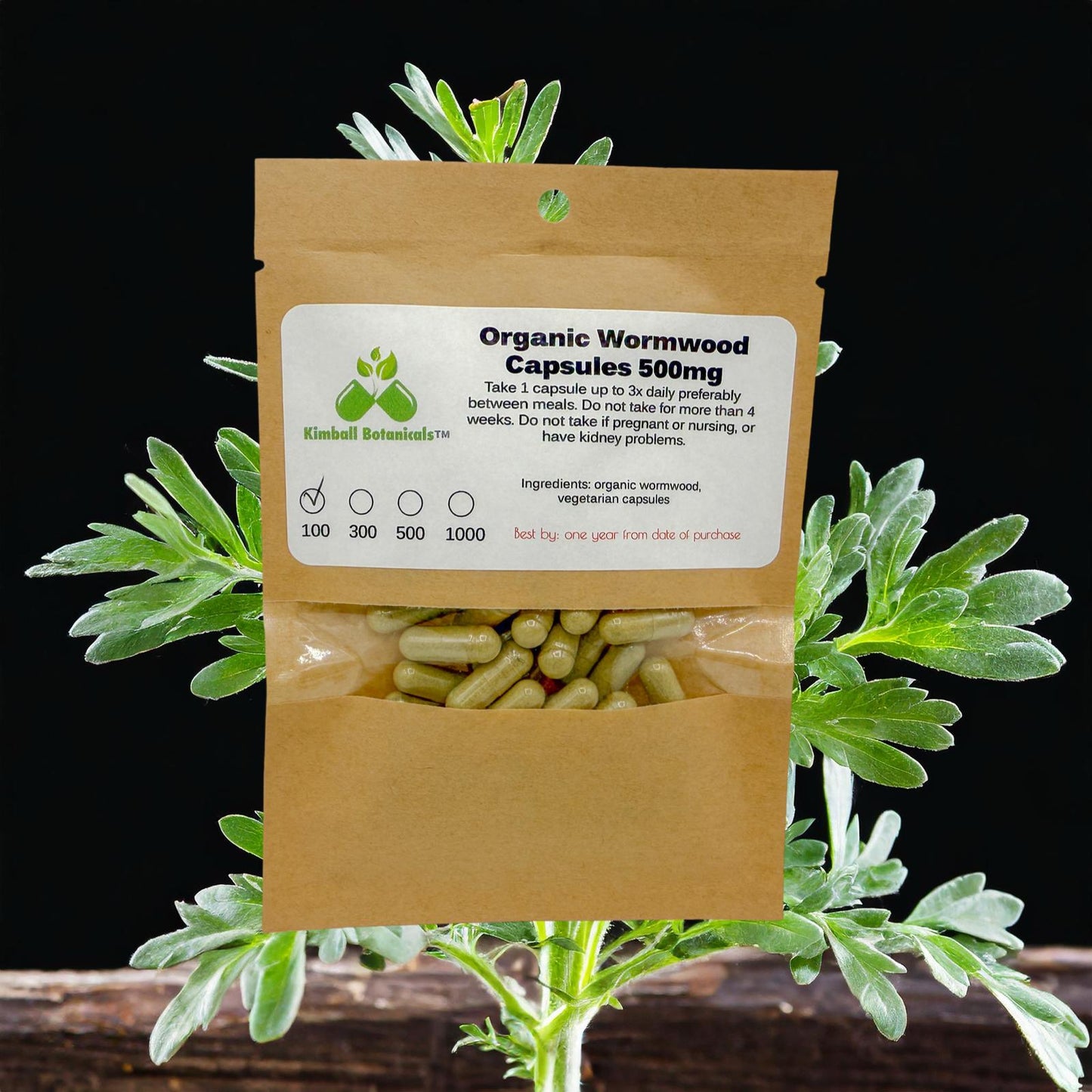 Organic Wormwood (Artemisia absinthium) 500mg vegetarian capsules, made fresh to order