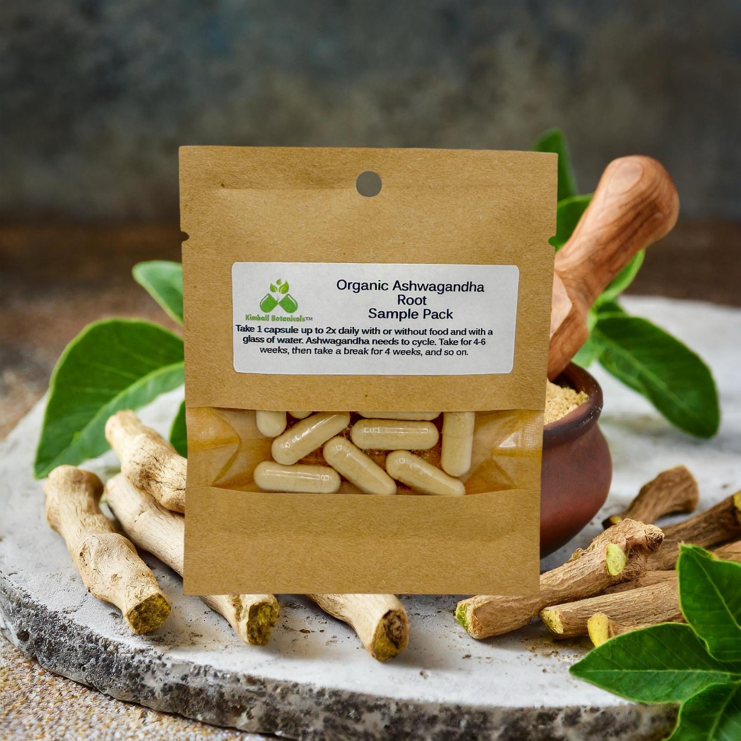 Organic Ashwagandha (Withania somnifera) 500mg and 650mg vegetarian capsules or glycerin tincture, made fresh to order