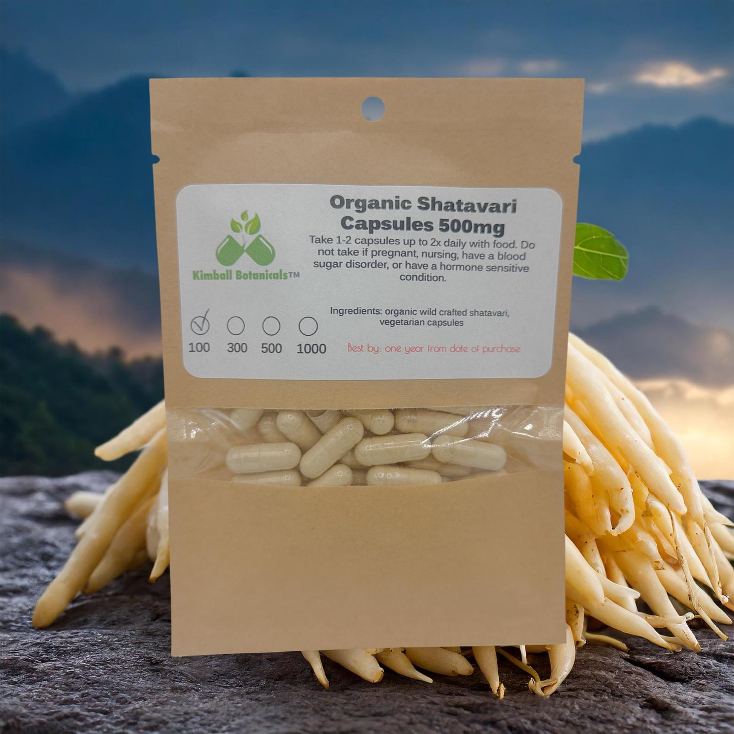 Organic Shatavari (Asparagus racemosus) 500mg or 650mg vegetarian or pullulan capsules, made fresh to order