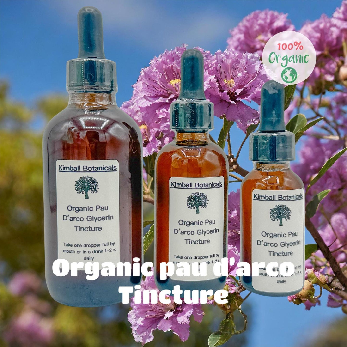 USDA Certified Organic Handcrafted Pau D’arco Glycerin Tincture Double Extracted, sustainably harvested NON GMO