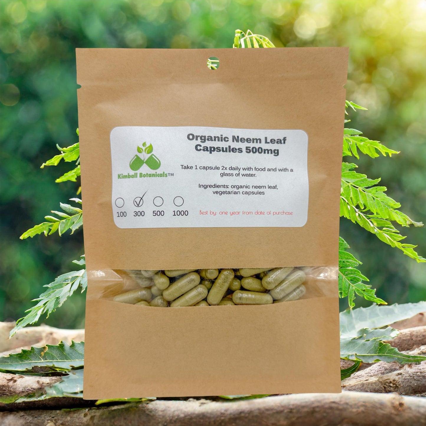 Organic Neem Leaf (Azadirachta indica) 500mg or 650mg Vegetarian Capsules made fresh to order.