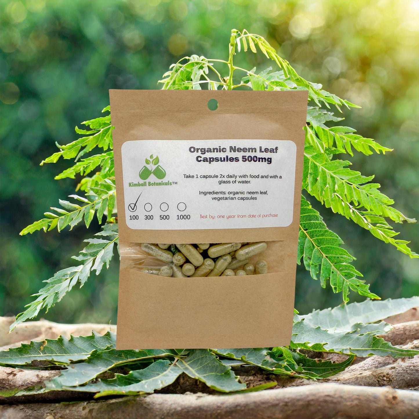Organic Neem Leaf (Azadirachta indica) 500mg or 650mg Vegetarian Capsules made fresh to order.