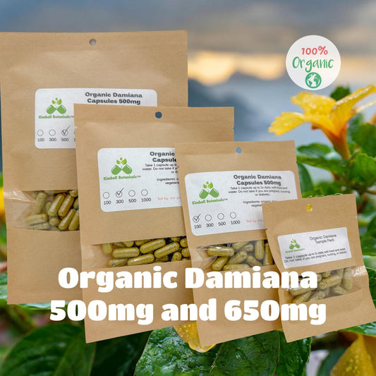 Organic Damiana (Turnera diffusa) 500mg or 650mg vegetarian capsules, made fresh to order, no fillers or binders