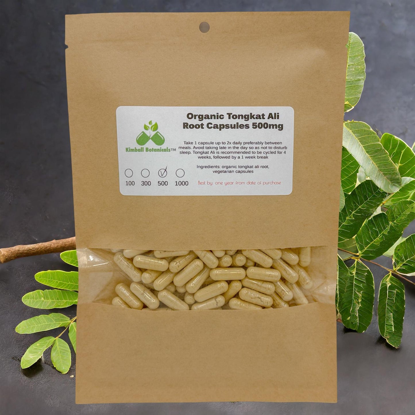 Certified Organic Tongkat Ali root (Eurycoma longifolia) 500mg or 650mg vegetarian capsules, pullulan, or tincture, made fresh to order