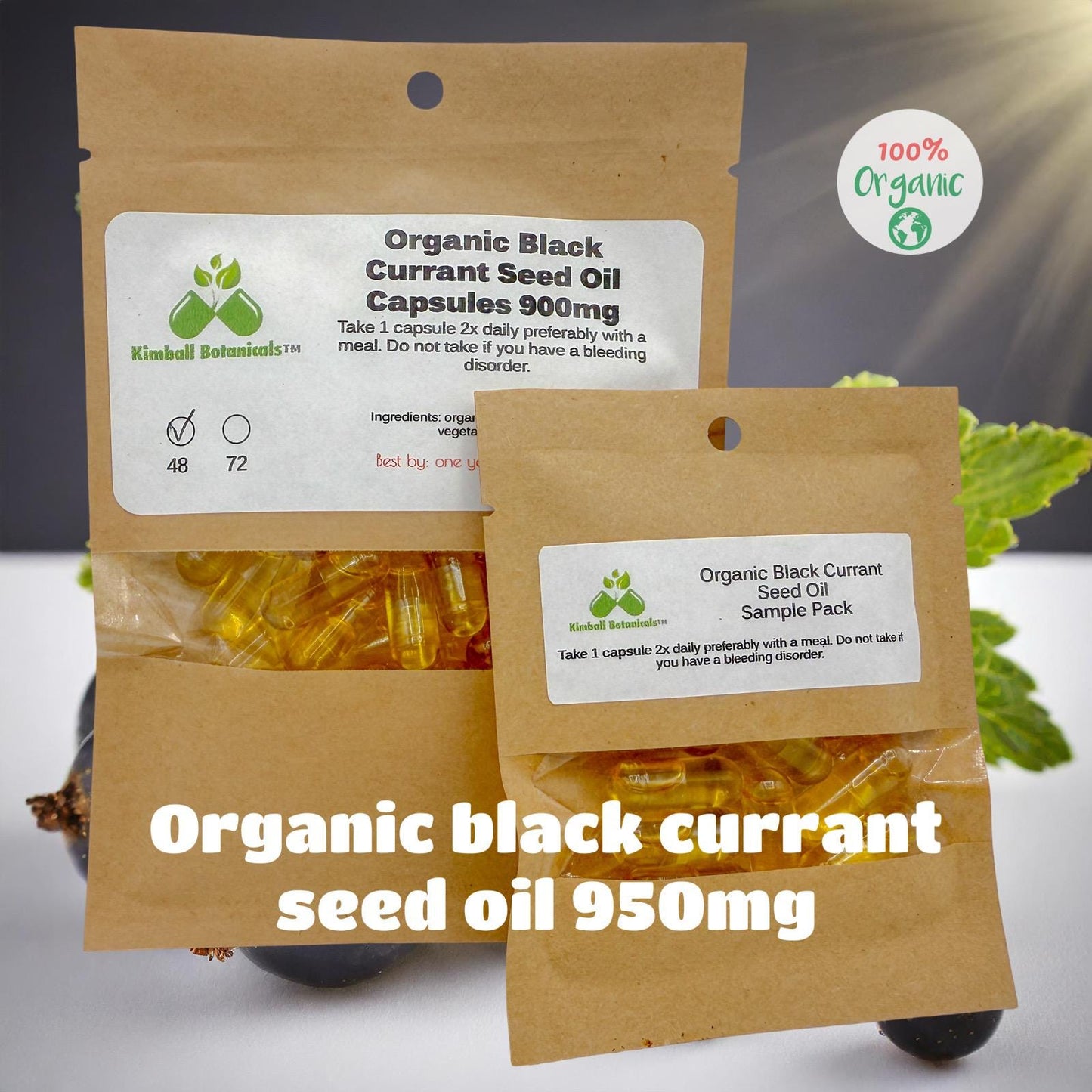 Organic Black Currant Seed Oil, 14% GLA, Omega Fatty Acids Capsules 950mg vegetarian capsules made fresh to order
