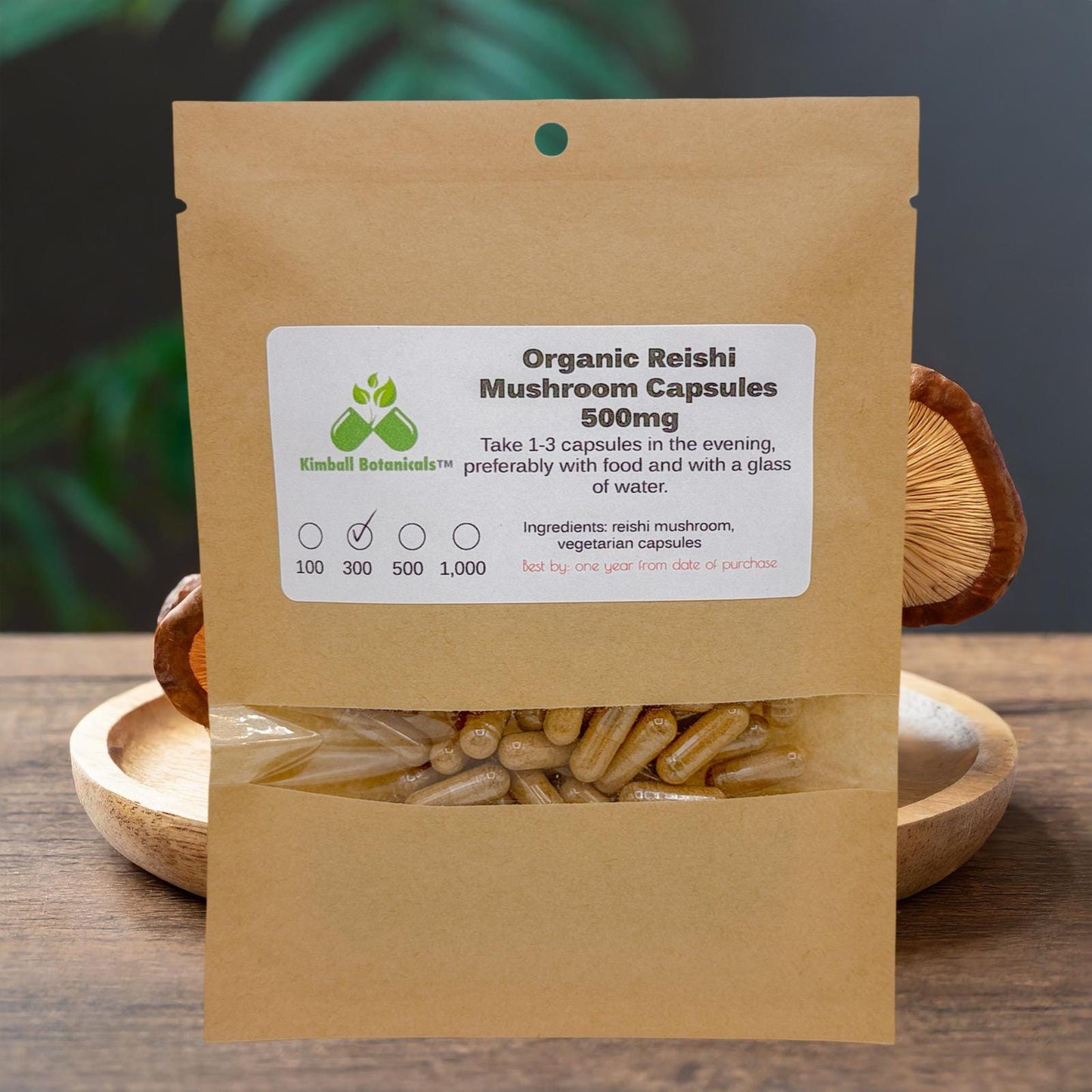 Organic Reishi (Ganoderma lucidum) Full Spectrum Mushroom 500mg and 650mg vegetarian capsules made fresh to order