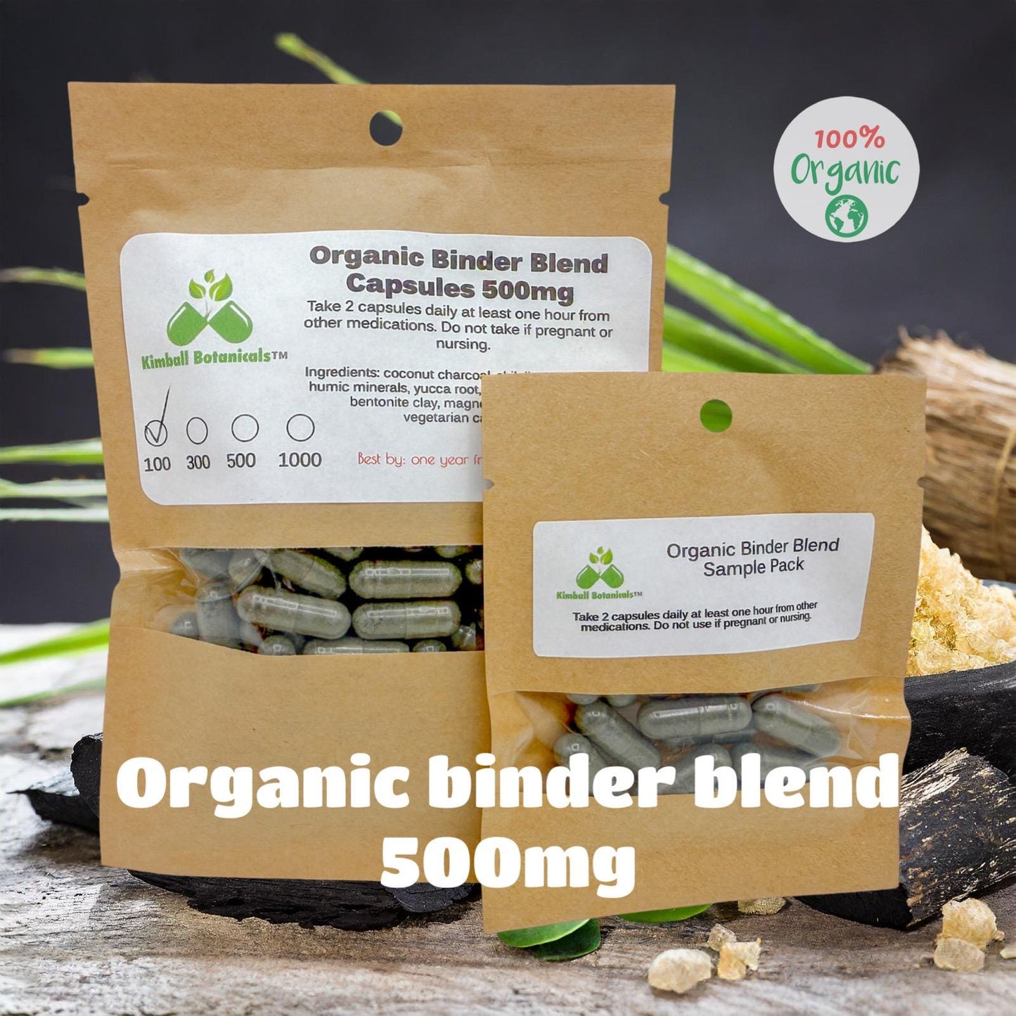 Organic Binder for D-tox and Paracleanse, 500mg vegetarian capsules, made fresh to order