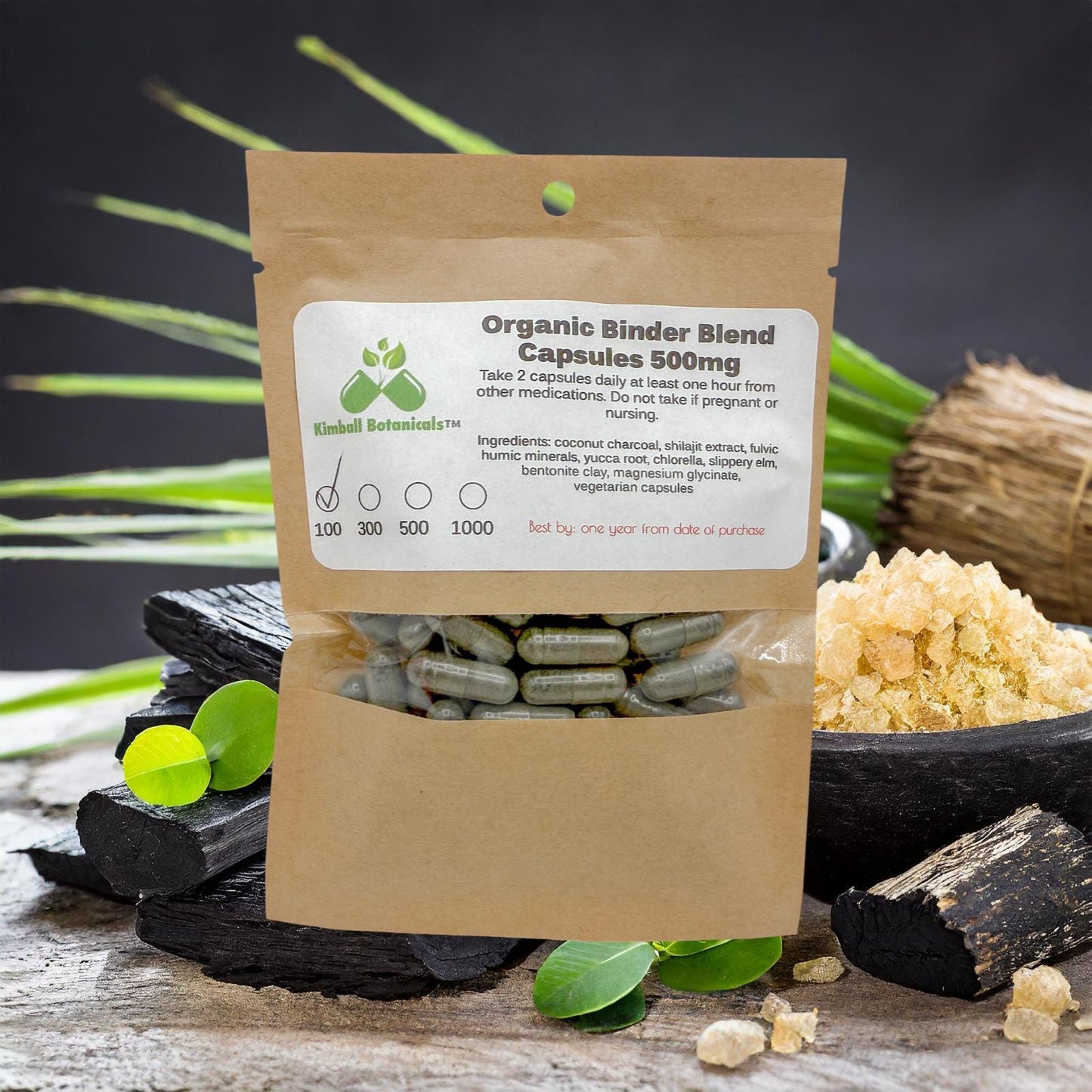 Organic Binder for D-tox and Paracleanse, 500mg vegetarian capsules, made fresh to order